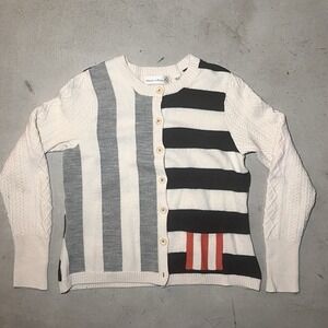 Anthropologie Charlie & Robin L 100% Wool Cardigan Sweater Striped Cable Knit